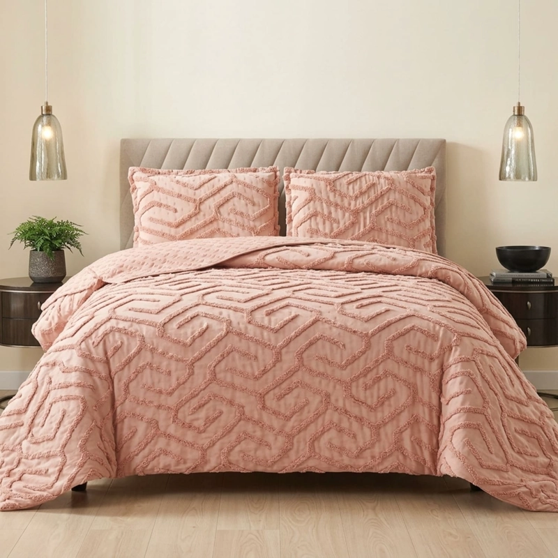 CUBRECAMA DE VERANO TUFTING QUILT TEXTURIZADO 250X270CM + 2 FUNDAS DE ALMOHADA CMVTTKING-TF-16 - 1