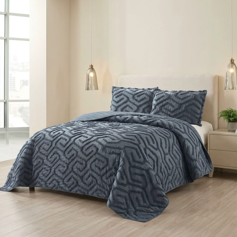 CUBRECAMA DE VERANO TUFTING QUILT TEXTURIZADO 250X270CM + 2 FUNDAS DE ALMOHADA CMVTTKING-TF-21 - 1
