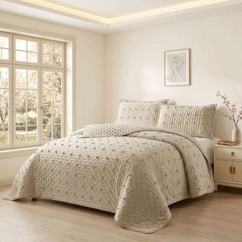 CUBRECAMA DE VERANO SEMIACOLCHADO QUILT TEXTURIZADO 230X250CM + 2 FUNDAS DE ALMOHADA CMAC2P-TF-27 - 1