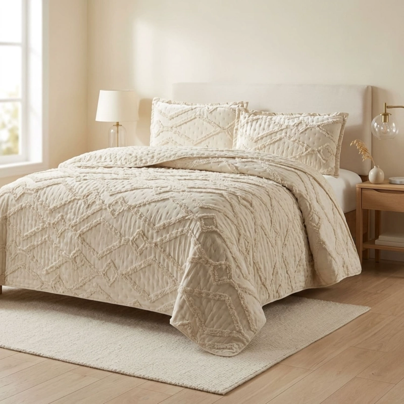 CUBRECAMA DE VERANO TUFTING QUILT TEXTURIZADO 250X270CM + 2 FUNDAS DE ALMOHADA CMVTTKING-TF-13 - 1