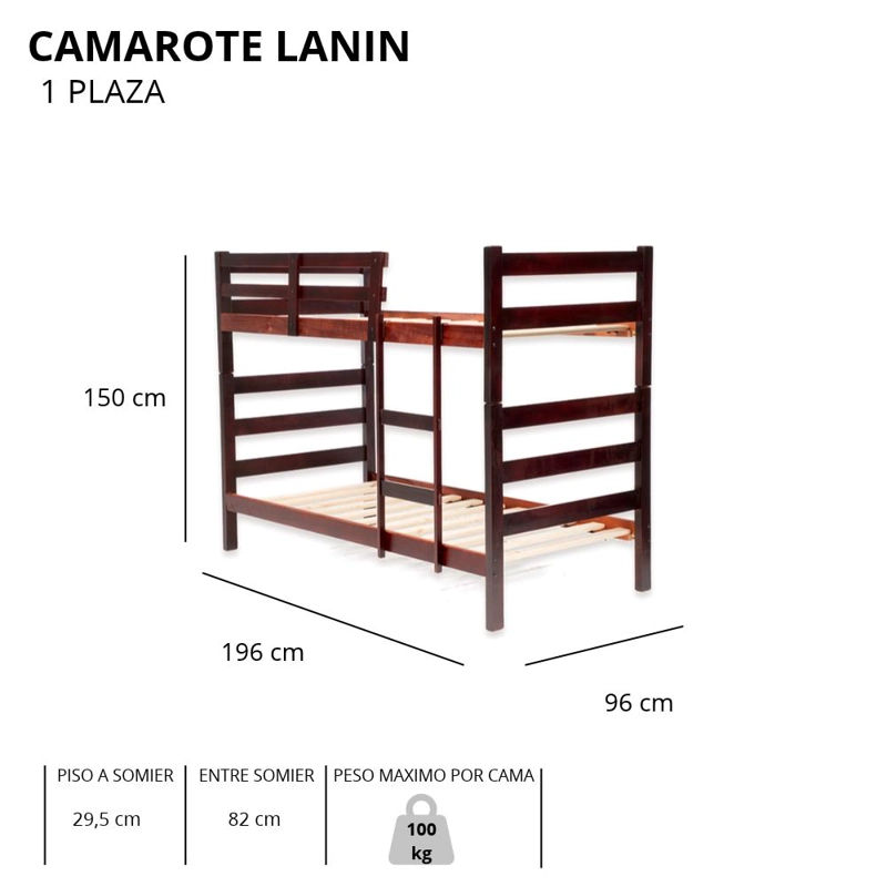 CAMAROTE INCAL MADERA LANIN DESMONTABLE 1 PLAZA CAOBA - 2