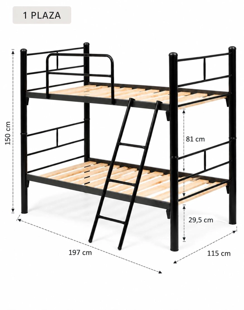 CAMAROTE INCAL METALICO ACUARELA DESMONTABLE 1 PLAZA ACERO INOXIDABLE NEGRO - 2