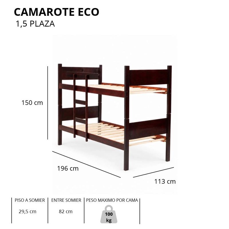 CAMAROTE INCAL MADERA ECO DESMONTABLE 1 PLAZA CAFE - 2