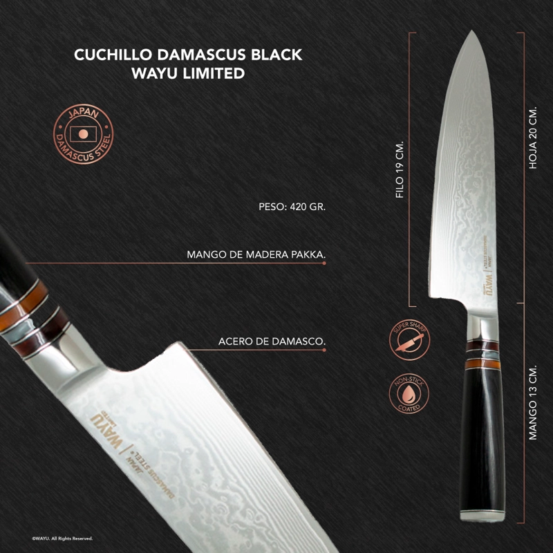 CUCHILLO DAMASCUS BLACK PAKKA WAYU LIMITED - 3