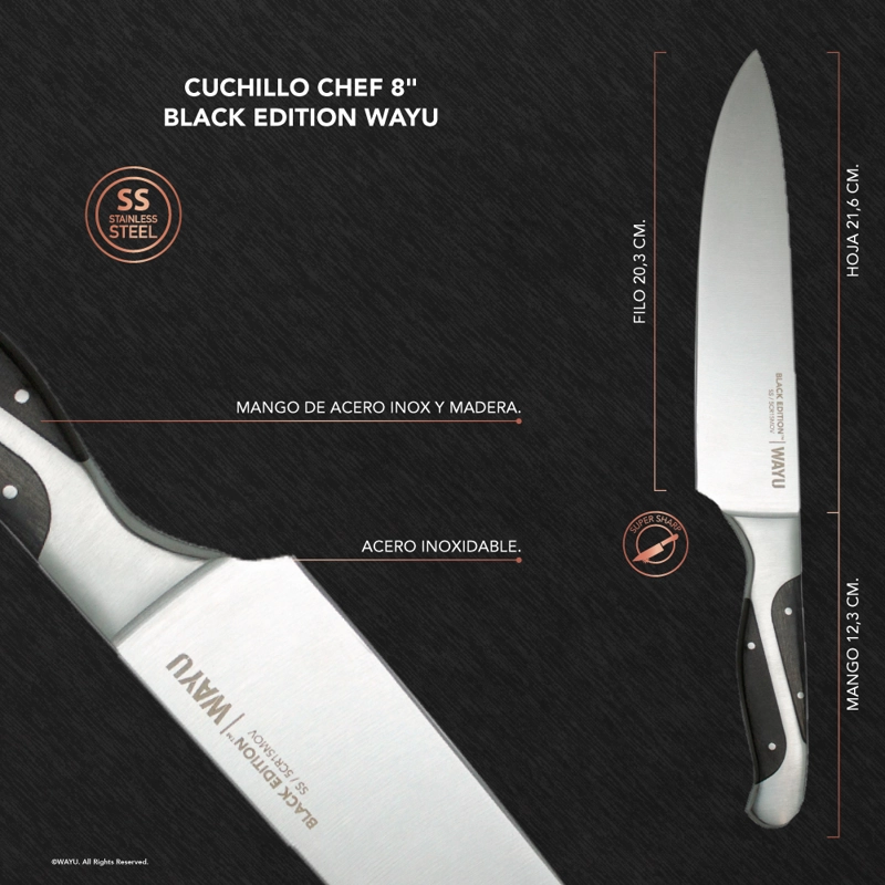 CUCHILLO CHEF 8 BLACK EDITION WAYU - 3
