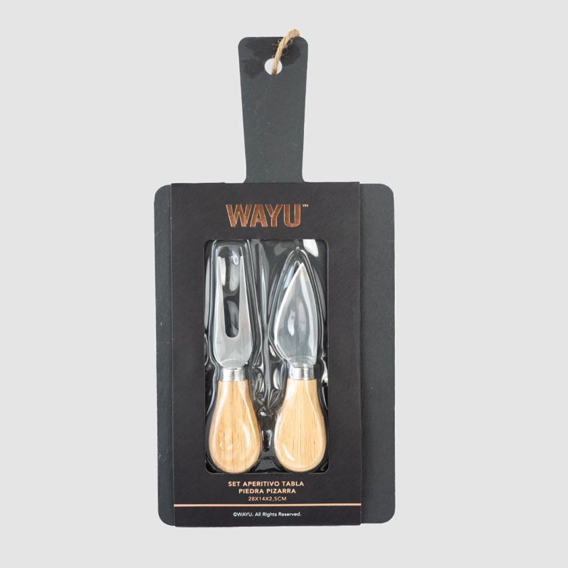 SET APERITIVO TABLA PIEDRA PIZARRA 28X14 CM WAYU - 3
