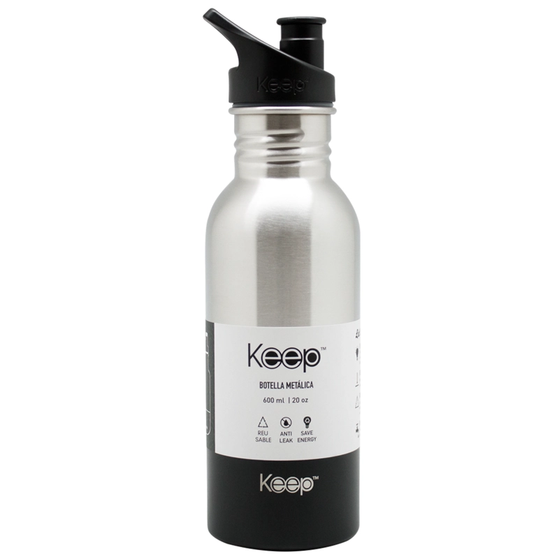 BOTELLA METALICA 600ML KEEP -NEGRO - 2