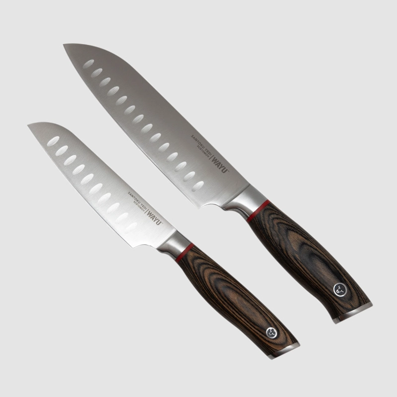 SET 2 CUCHILLOS SANTOKU RING RED WAYU - GRIS - 1