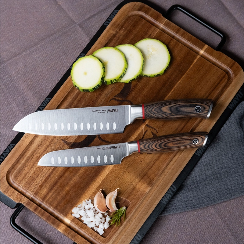 SET 2 CUCHILLOS SANTOKU RING RED WAYU - GRIS - 2