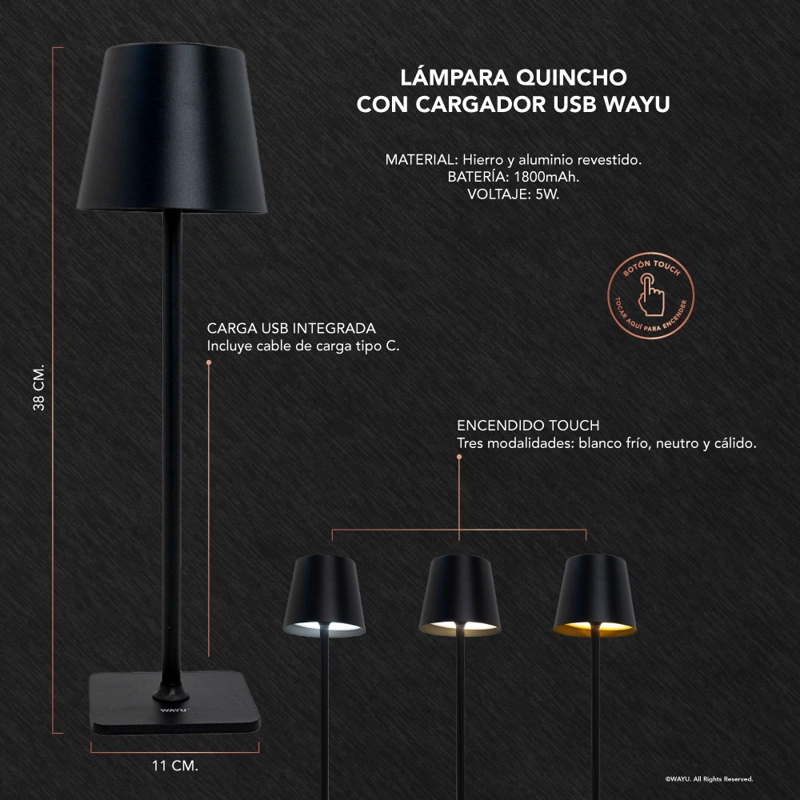 LAMPARA QUINCHO CON CARGADOR USB WAYU - 7