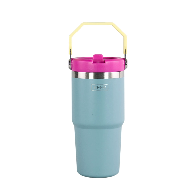 BOTELLA INSULADA CON MANGO 590ML FLASK KEEP CELESTE - 1