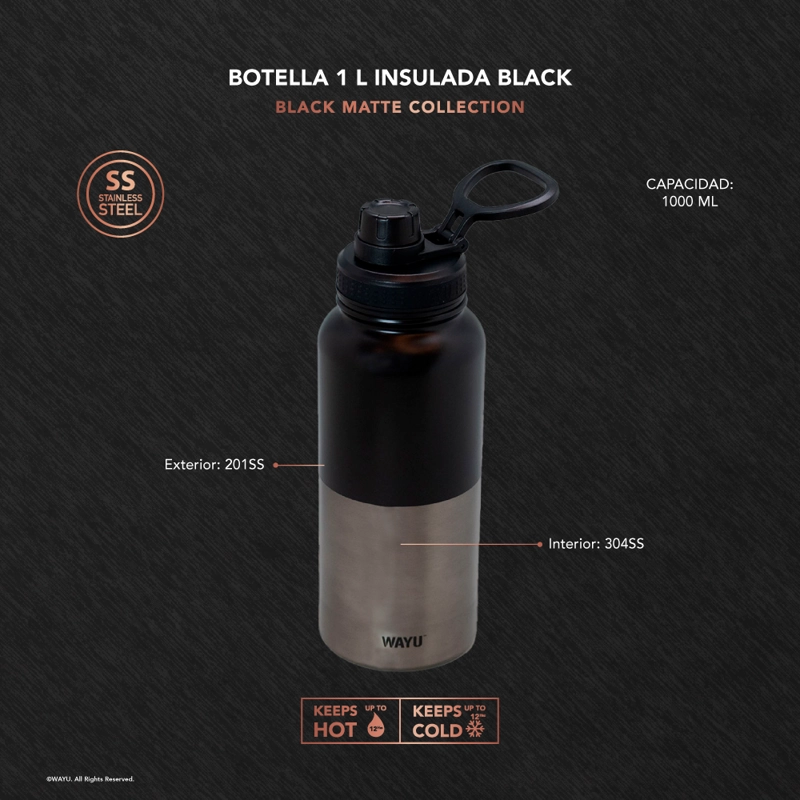 BOTELLA 1 LITRO INSULATED BLACK WAYU - 3