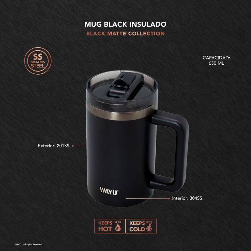 MUG 650 ML BLACK INSULATED MATTTE WAYU - 3