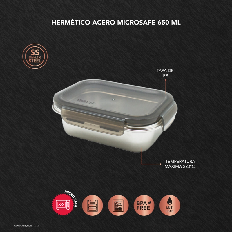 HERMETICO ACERO MICROSAFE 650 ML WAYU - 3