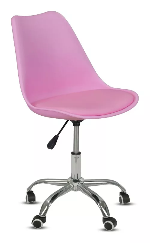 SILLA ESCRITORIO ROSA TULIP PATAS ACERO CROMADO - 1