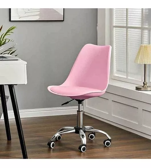 SILLA ESCRITORIO ROSA TULIP PATAS ACERO CROMADO - 4