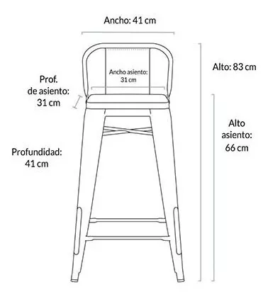 TABURETE METÁLICO CON RESPALDO TOLIX 66CM - 4