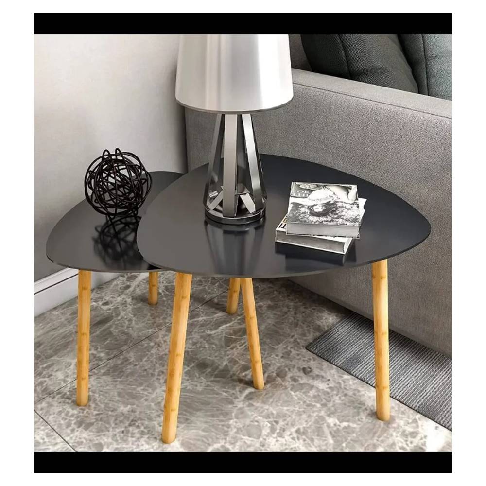 SET 2 MESAS LATERALES MOAD158478 TWINS OVALADA NEGRO - 3