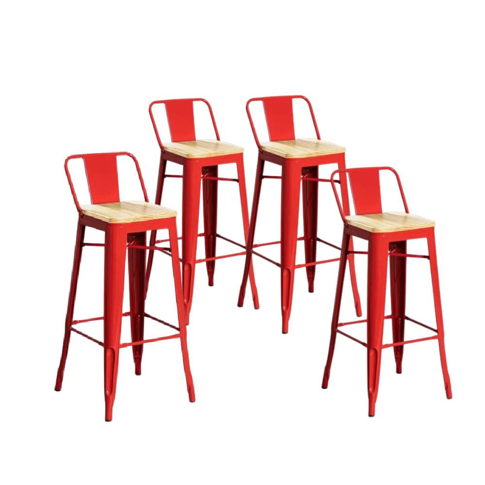 PACK 4 TABURETES TOLIX MADERA (77CM) ROJO - 1