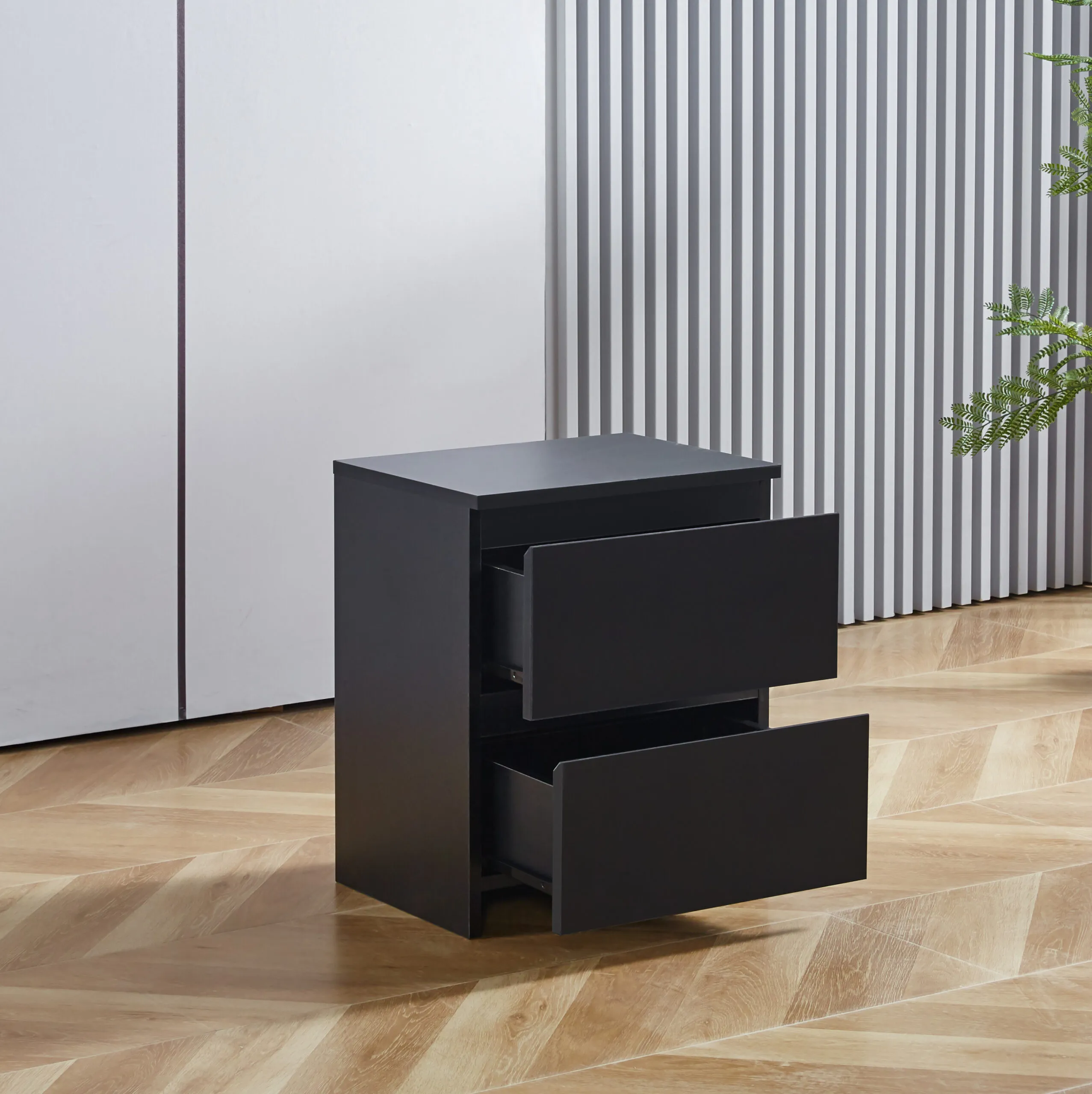 VELADOR MDF NEGRO CAJON DOBLE MINIMAL OSCURO - 2