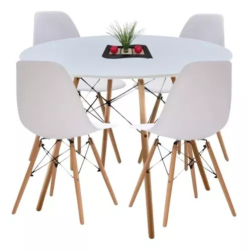 JUEGO DE COMEDOR EAMES ROUND 4P BLANCO - 1