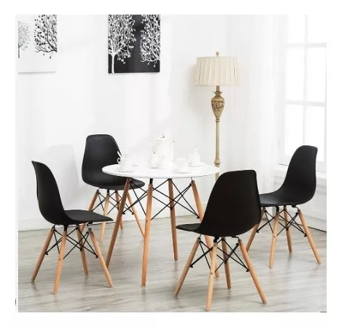 JUEGO DE COMEDOR EAMES ROUND 4P NEGRO - 1