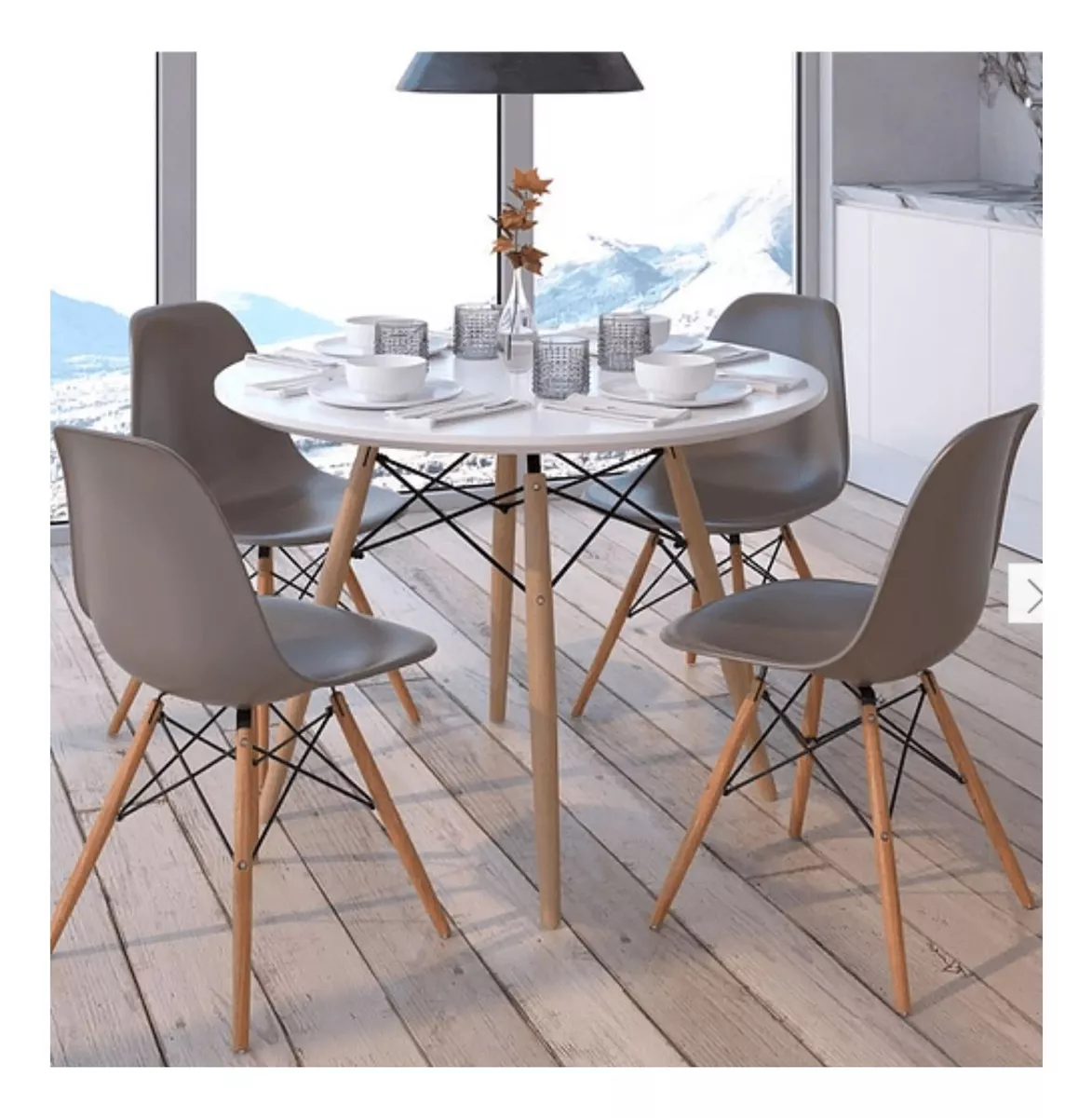 JUEGO DE COMEDOR EAMES ROUND 4P GRIS - 1