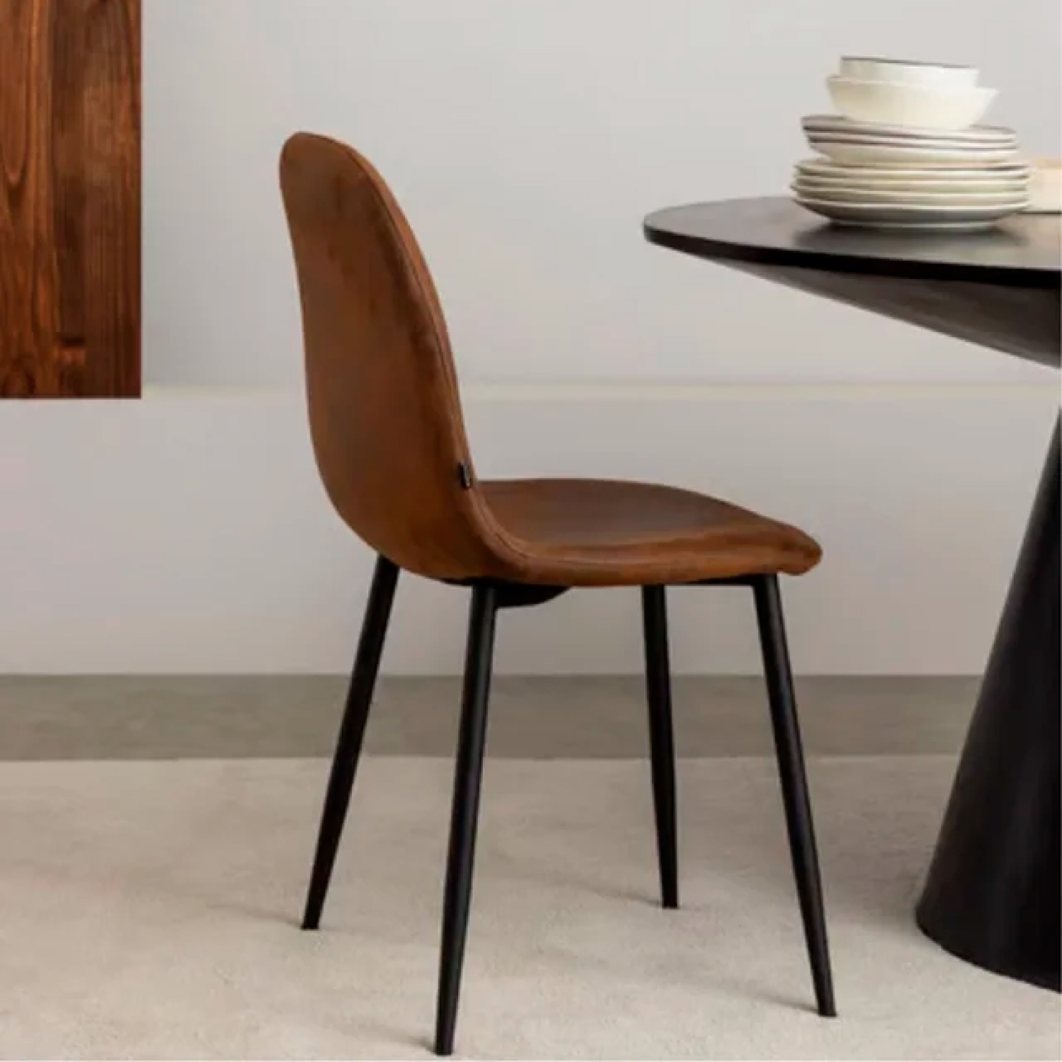 SILLA PARIS ACERO CAFÉ ECOCUERO VINTAGE PATAS NEGRAS - 5