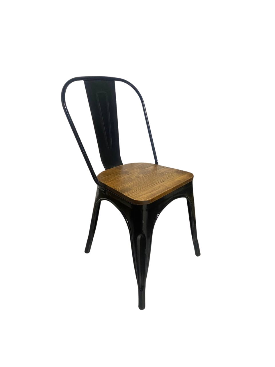 SILLA TOLIX NEGRA CON ASIENTO DE MADERA OSCURA - 1