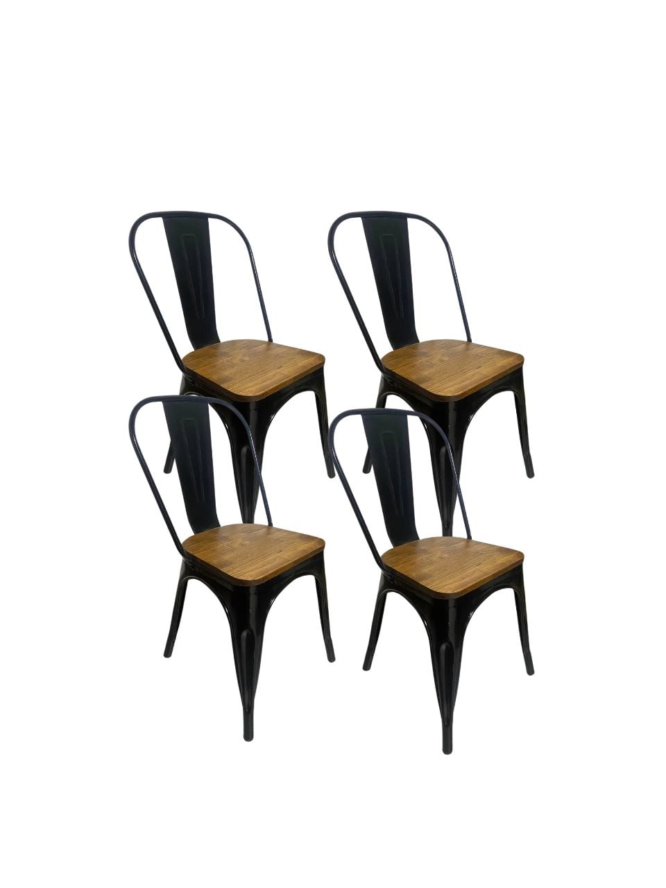 PACK 4 SILLAS TOLIX NEGRAS CON ASIENTO DE MADERA OSCURA - 1