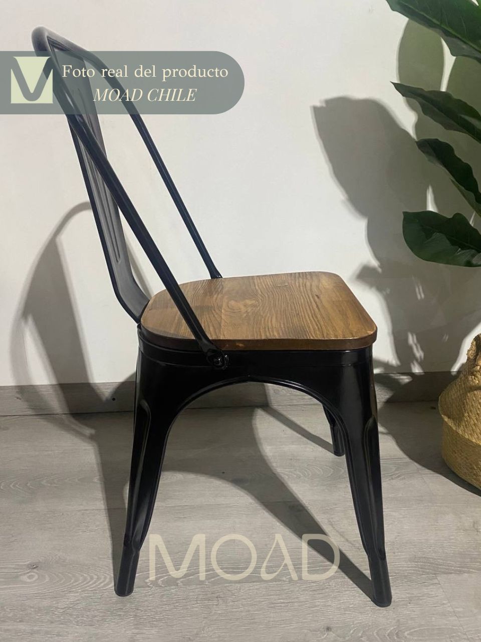 PACK 4 SILLAS TOLIX NEGRAS CON ASIENTO DE MADERA OSCURA - 5