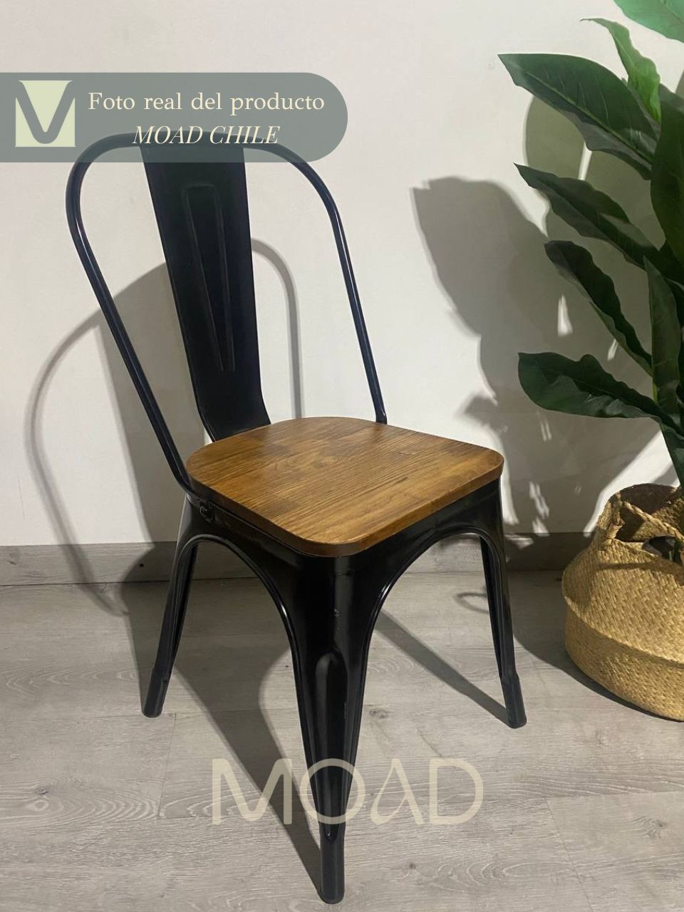 PACK 4 SILLAS TOLIX NEGRAS CON ASIENTO DE MADERA OSCURA - 6