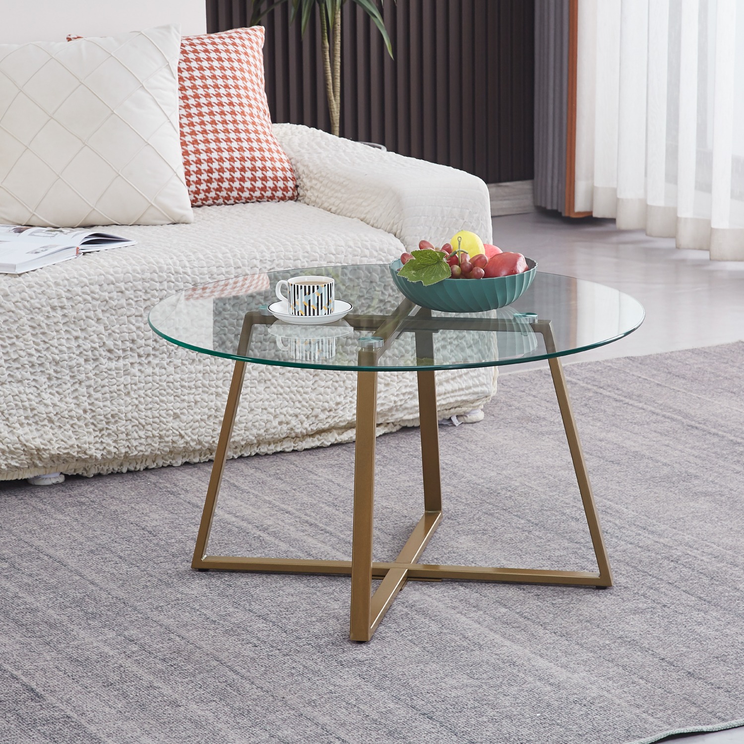MESA DE CENTRO PARA LIVING DE VIDRIO Y METAL 80CM - 2