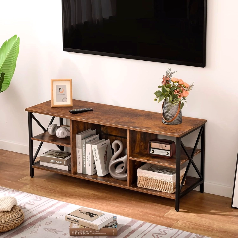 RACK PARA TV CON LIBRERO ESTILO INDUSTRIAL METAL Y MADERA 135 CM - 5