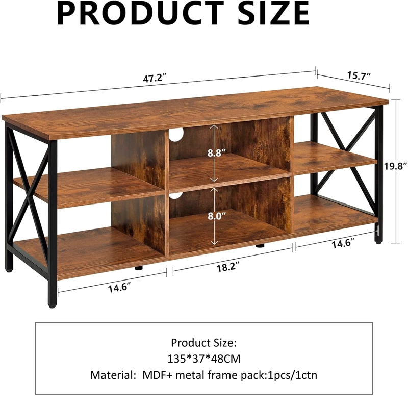 RACK PARA TV CON LIBRERO ESTILO INDUSTRIAL METAL Y MADERA 135 CM - 6