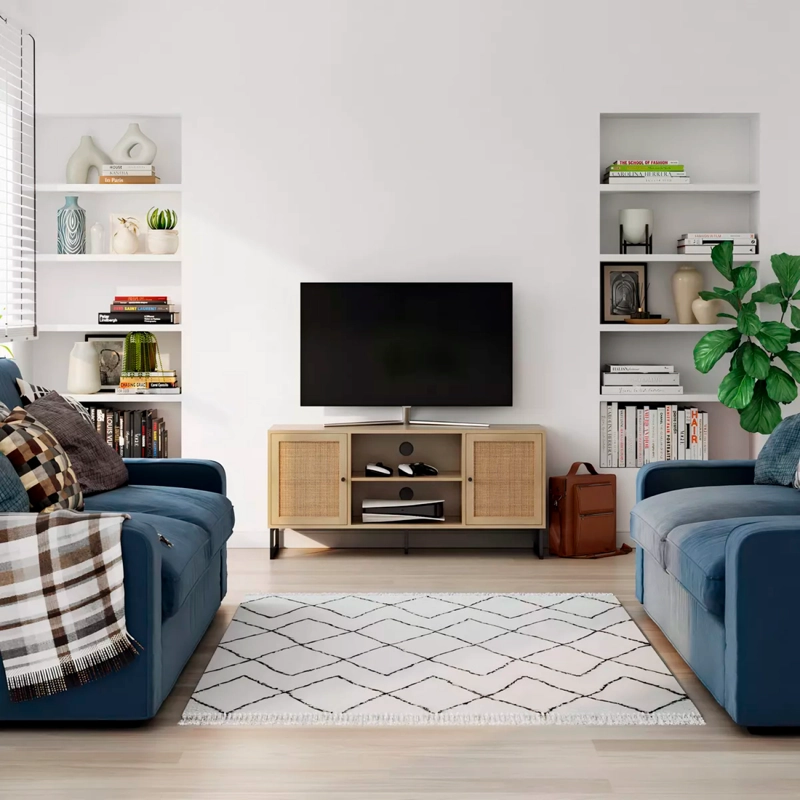 RACK TV BUFFET RATTAN 2 PUERTAS ESTILO BOHO ORGANIZADOR PARA LIVING Y COMEDOR - 4