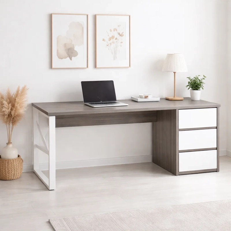 ESCRITORIO HOME OFFICE VALENCIA GRAY CON 3 CAJONES - MESA DE TRABAJO - 2