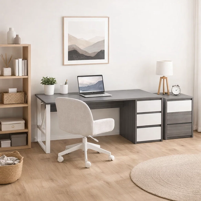 ESCRITORIO HOME OFFICE VALENCIA GRAY CON 3 CAJONES - MESA DE TRABAJO - 3