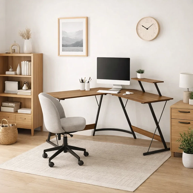 ESCRITORIO ESQUINERO EN L YESKER INDUSTRIAL MDF Y ACERO PARA OFICINA Y HOME OFFICE - 4