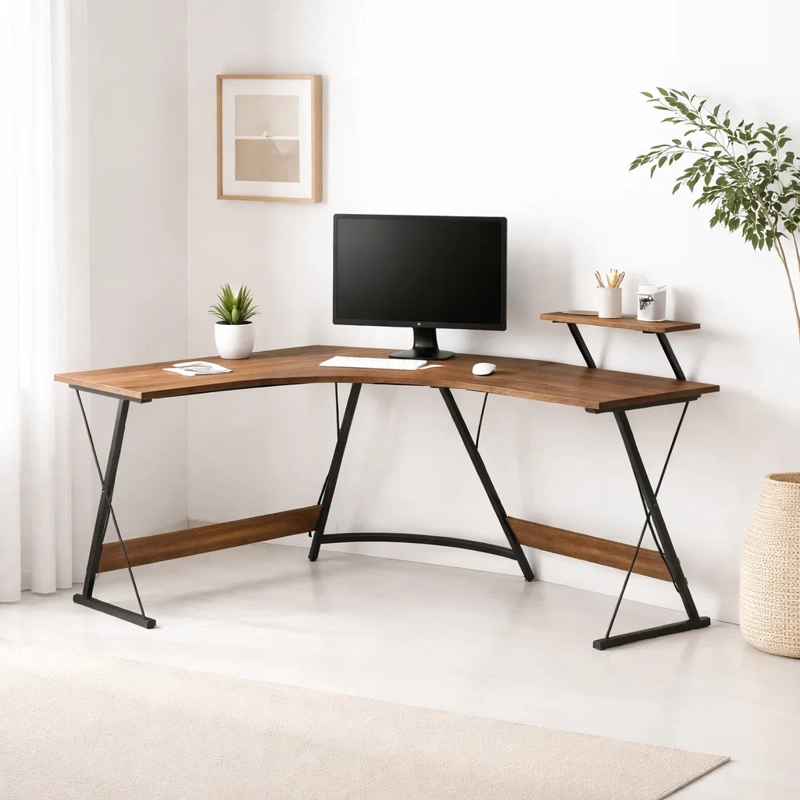 ESCRITORIO ESQUINERO EN L YESKER INDUSTRIAL MDF Y ACERO PARA OFICINA Y HOME OFFICE - 5