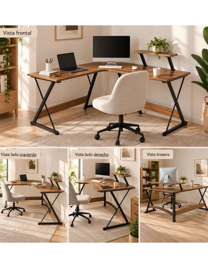 ESCRITORIO ESQUINERO EN L 129 CM HOME OFFICE GAMER MDF Y ACERO - 7