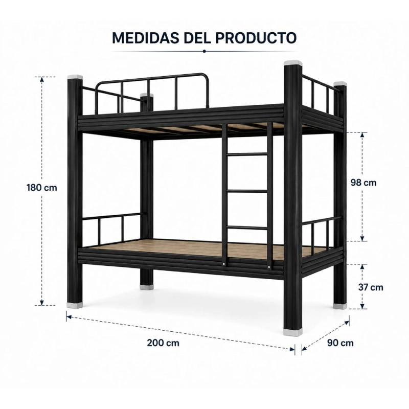 CAMAROTE 1 PLAZA DE ACERO 90×200 CM CON ESCALERAS - 3