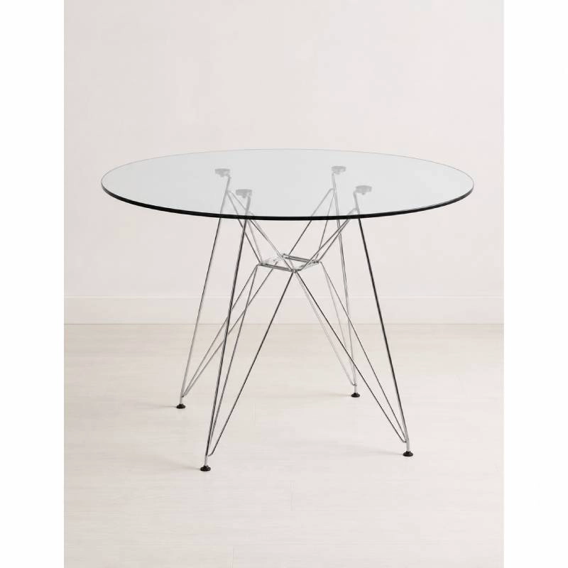 MESA DE COMEDOR EAMES REDONDA 80 CM CON CUBIERTA DE VIDRIO TEMPLADO Y BASE METALICA - 2