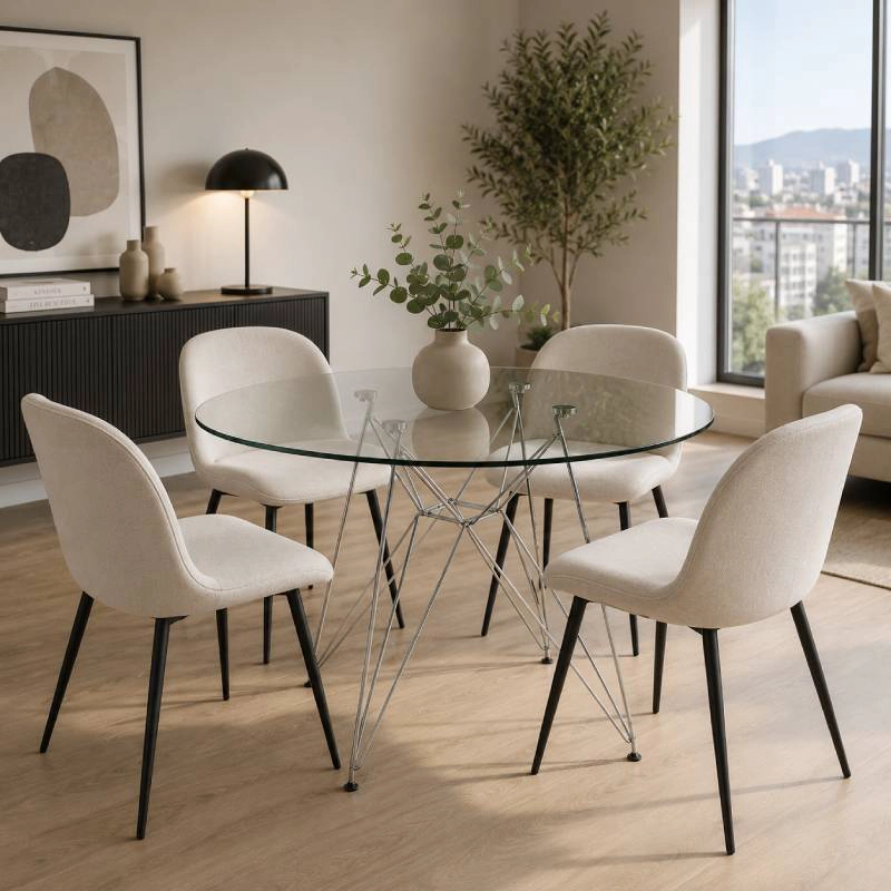 MESA DE COMEDOR EAMES REDONDA 80 CM CON CUBIERTA DE VIDRIO TEMPLADO Y BASE METALICA - 4