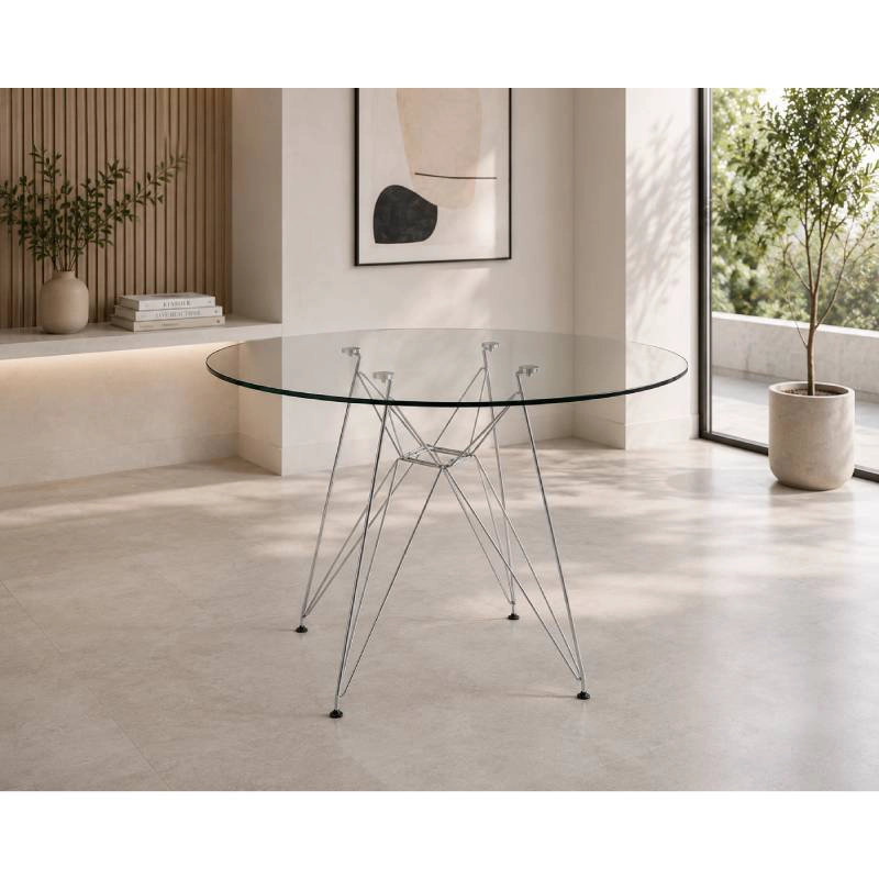 MESA DE COMEDOR EAMES REDONDA 80 CM CON CUBIERTA DE VIDRIO TEMPLADO Y BASE METALICA - 6