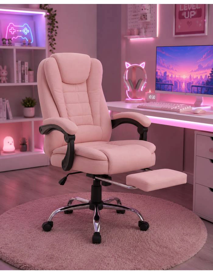 SILLA DE ESCRITORIO GAMER ECOCUERO PINK REX - 2