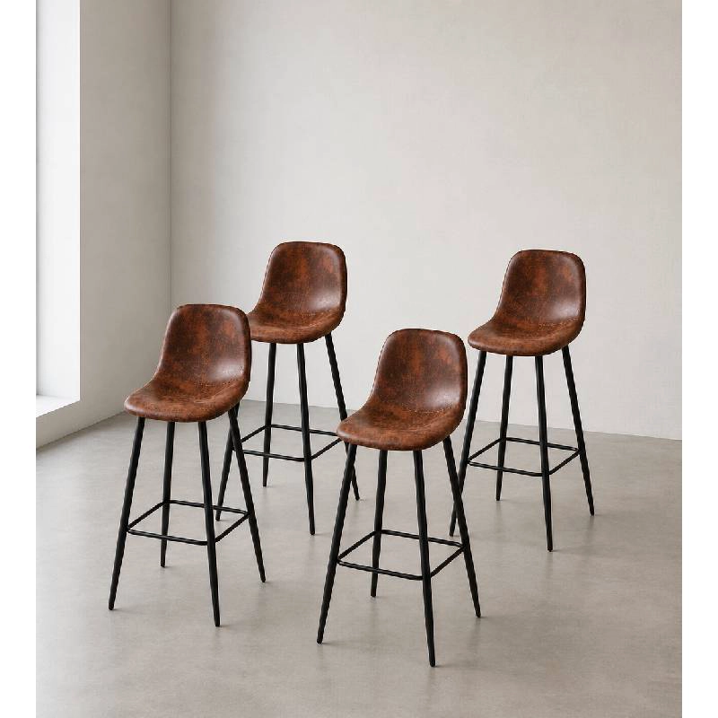 PACK 4 TABURETES BAR 64 CM CON RESPALDO ECOCUERO PARIS VINTAGE CAFE - 1