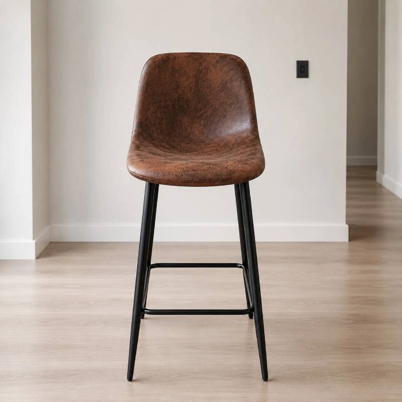 PACK 4 TABURETES BAR 64 CM CON RESPALDO ECOCUERO PARIS VINTAGE CAFE - 3