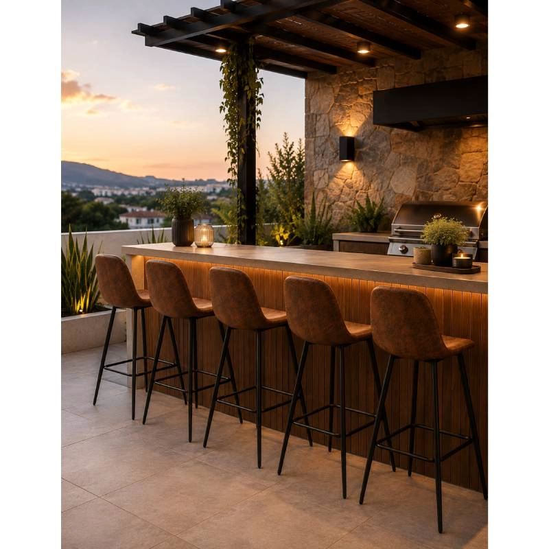 PACK 4 TABURETES BAR 64 CM CON RESPALDO ECOCUERO PARIS VINTAGE CAFE - 5