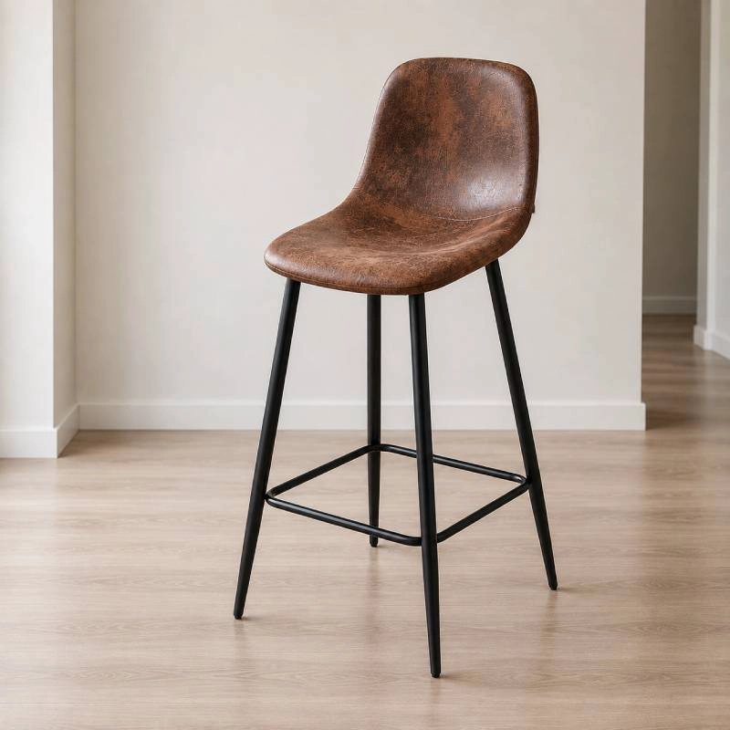 PACK 4 TABURETES BAR 64 CM CON RESPALDO ECOCUERO PARIS VINTAGE CAFE - 6